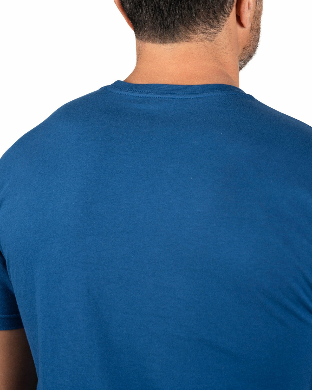Retro Men's Blue Graphic Tee with Upside Down Live Lucky Logo