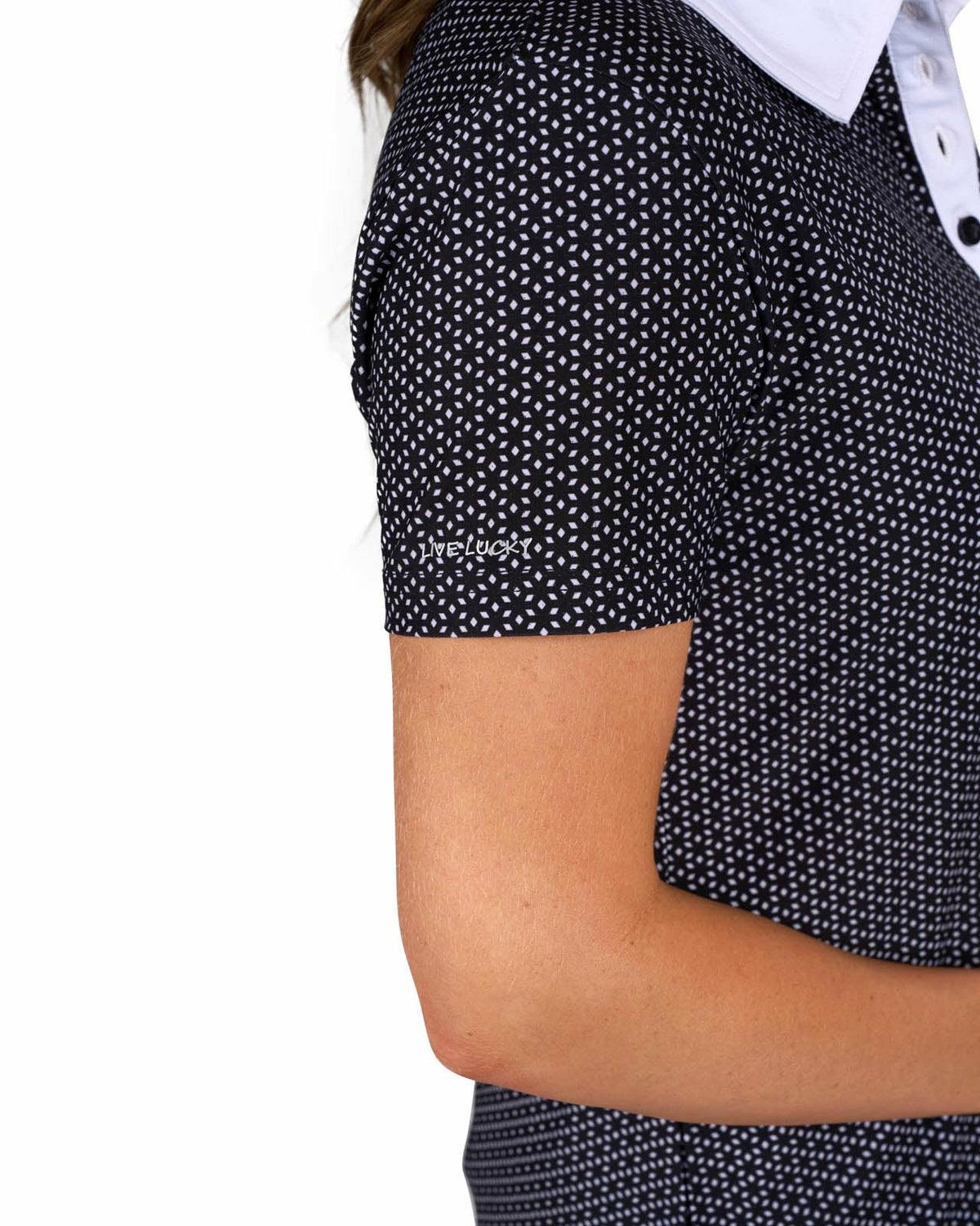 Women's Black and White Patterned Active Polo