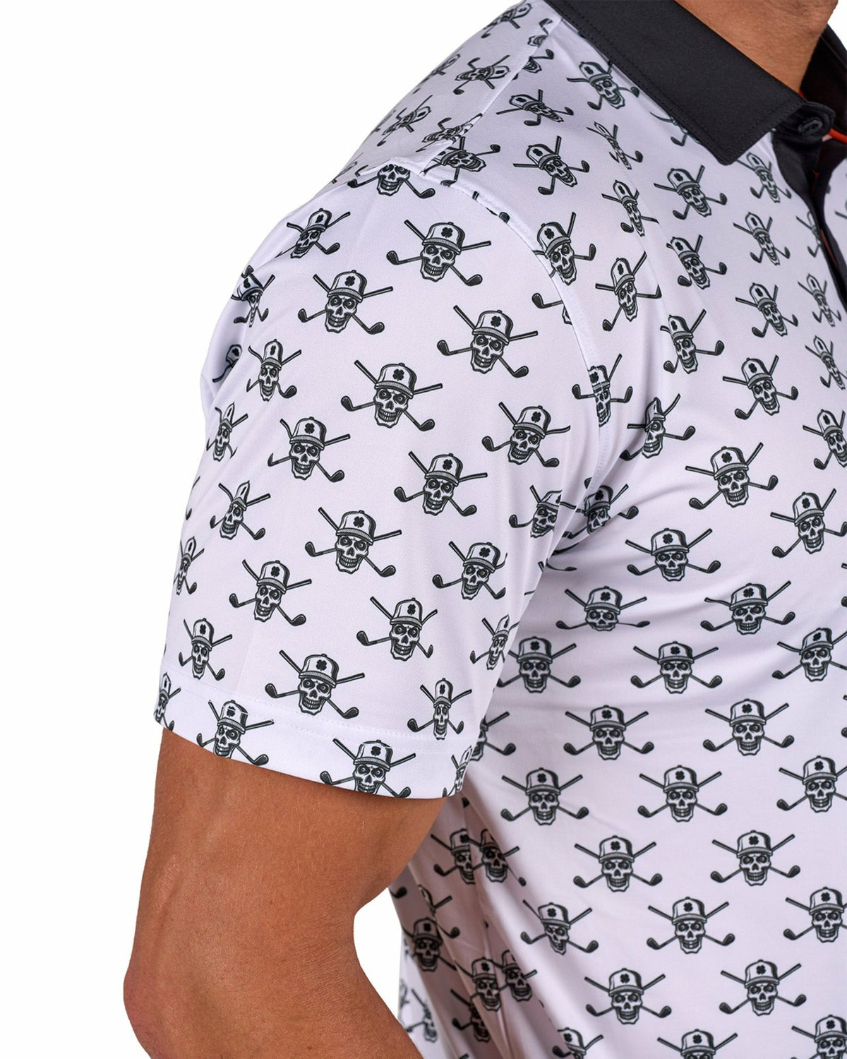 Playful Black and White Skull Patterned Men's Polo for Golf