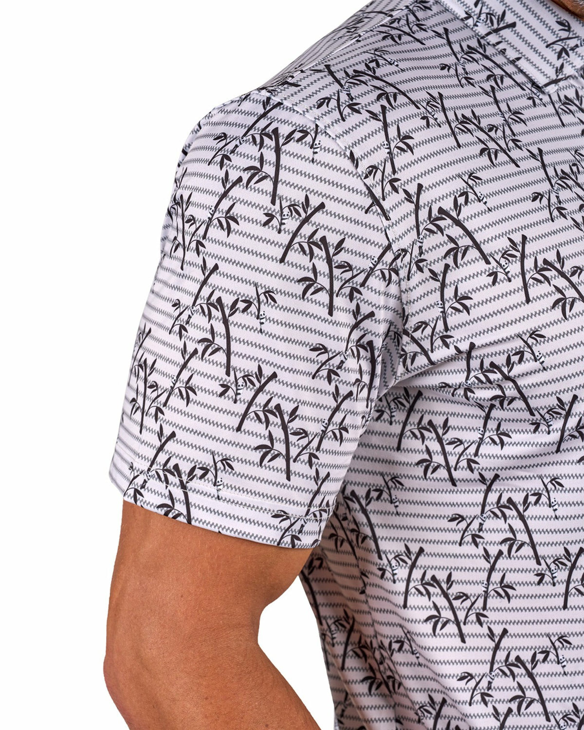 Trendy Bamboo Patterned Men's Golf Polo with Subtle Stripes