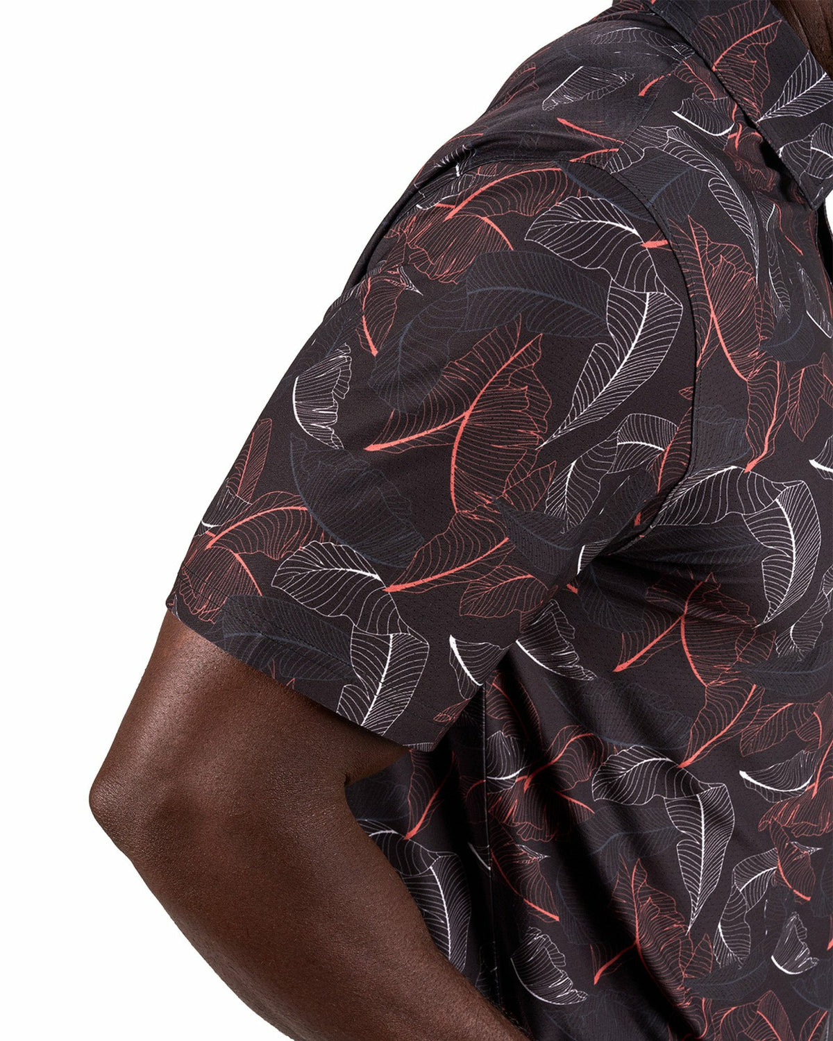 Stylish Black Palm Leaf Patterned Polo for Golf or Business
