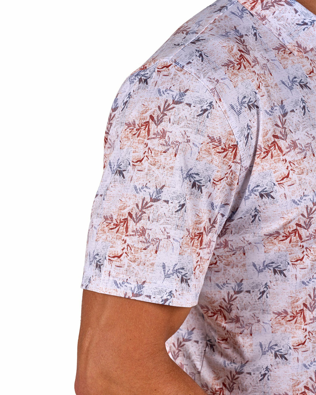 Versatile White Tropical Patterned Golf or Business Polo