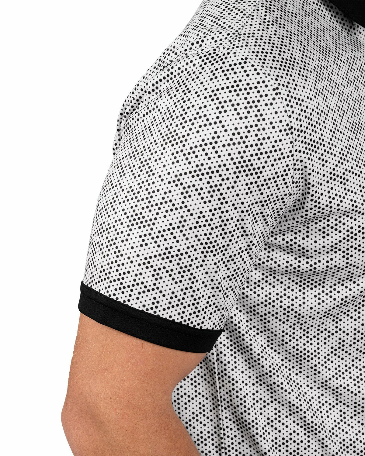 Black and White Modern Print Golf Polo with Black Collar and Placket