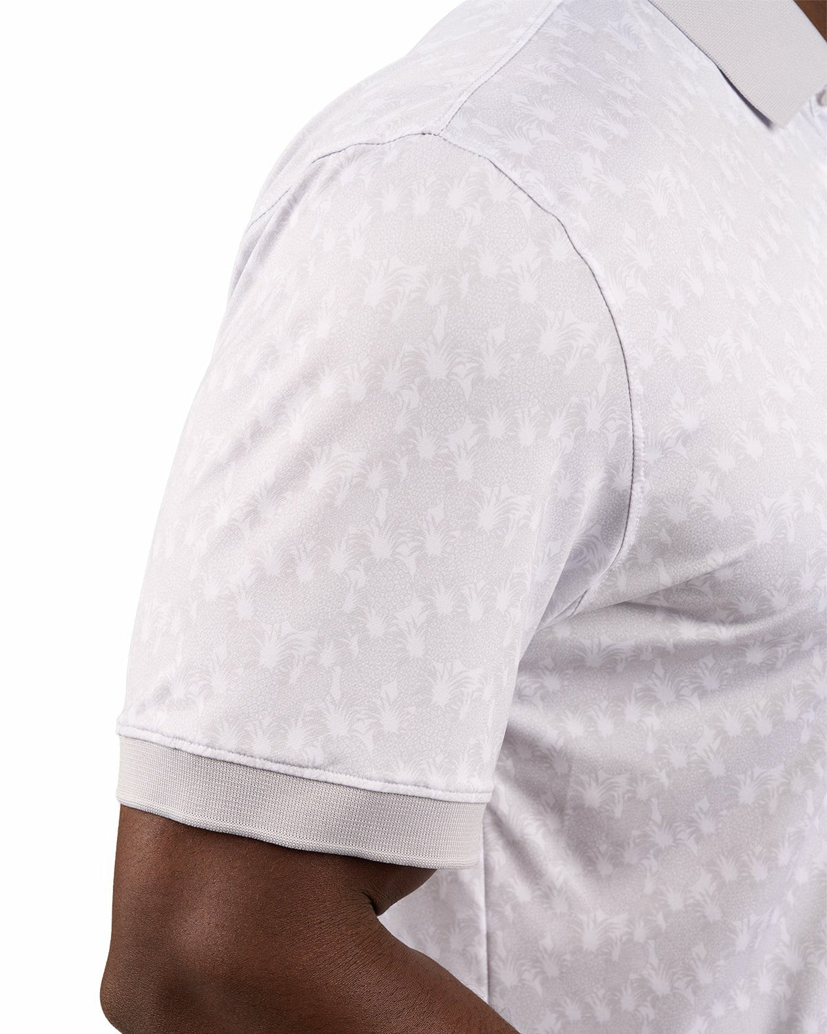 Soft Light Grey Pineapple-Print Tropical Polo for Vacation or Golf