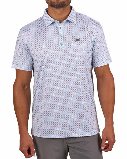 Men's Green and White Personality Golf Polo with Diamond Design