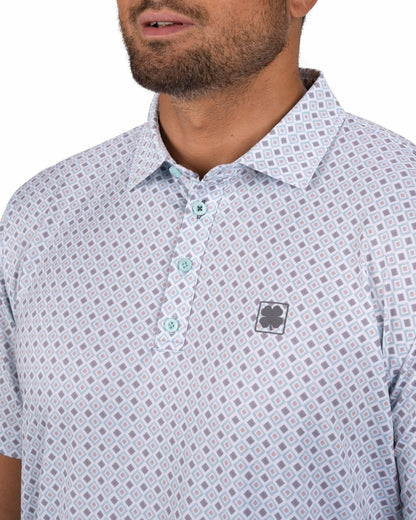 Men's Green and White Personality Golf Polo with Diamond Design