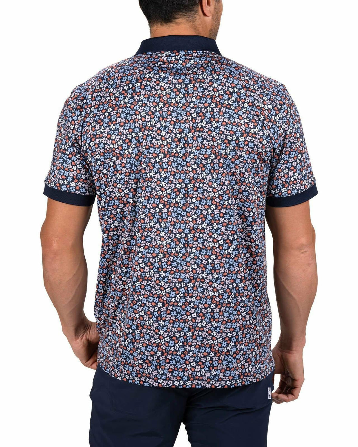 Men's Navy Perfomance Golf Polo with Wild Flower Pattern