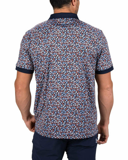 Men's Navy Perfomance Golf Polo with Wild Flower Pattern