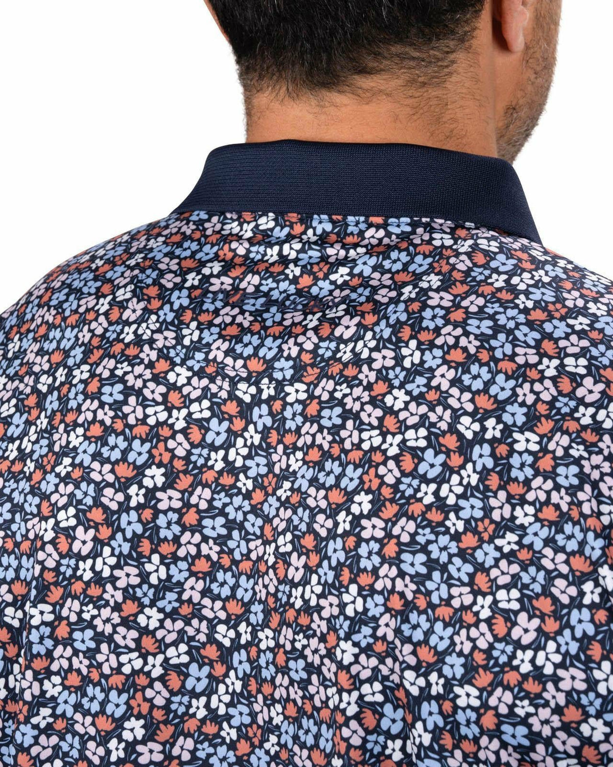 Men's Navy Perfomance Golf Polo with Wild Flower Pattern