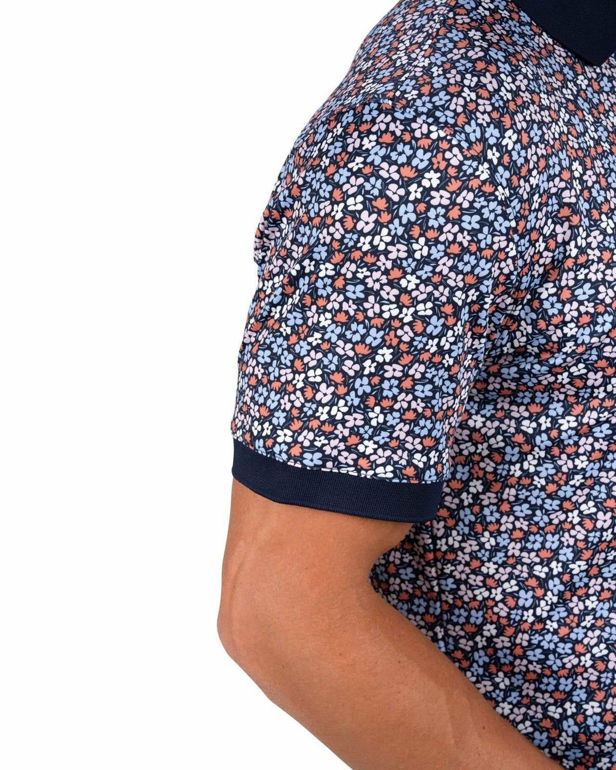 Men's Navy Perfomance Golf Polo with Wild Flower Pattern