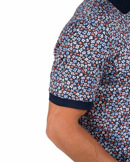 Men's Navy Perfomance Golf Polo with Wild Flower Pattern