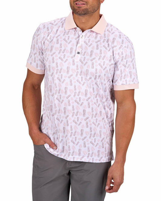 Tropical Men's Light Pink Golf Polo with Pineapple Pattern