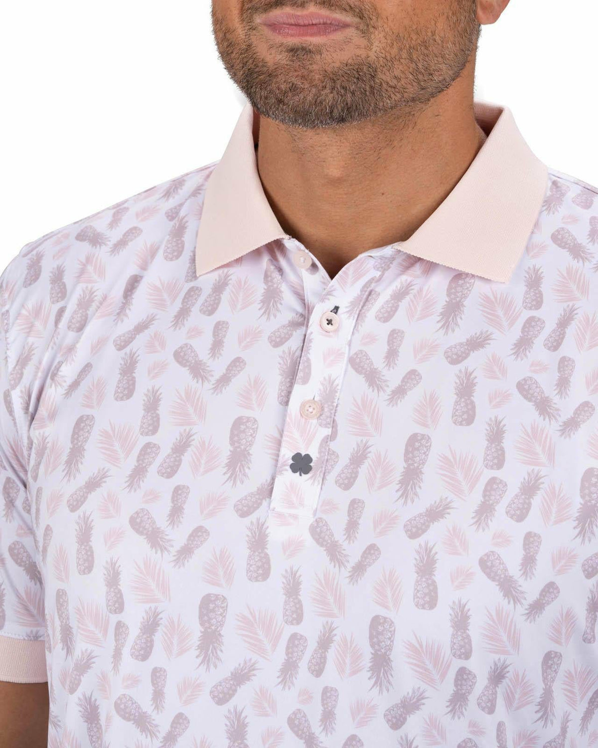 Tropical Men's Light Pink Golf Polo with Pineapple Pattern