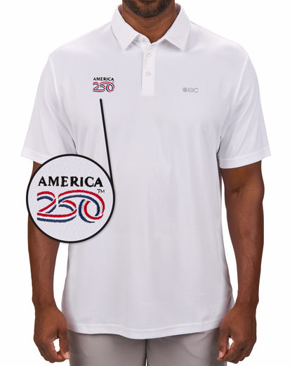 Men's Solid White Golf Polo - America 250th Edition