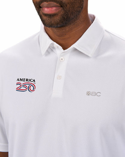 Men's Solid White Golf Polo - America 250th Edition