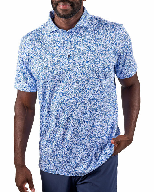 Men's Blue Baseball Themed Polo for Golf or Everyday Style
