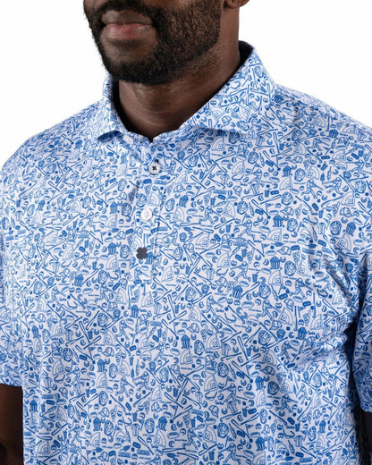 Men's Blue Baseball Themed Polo for Golf or Everyday Style