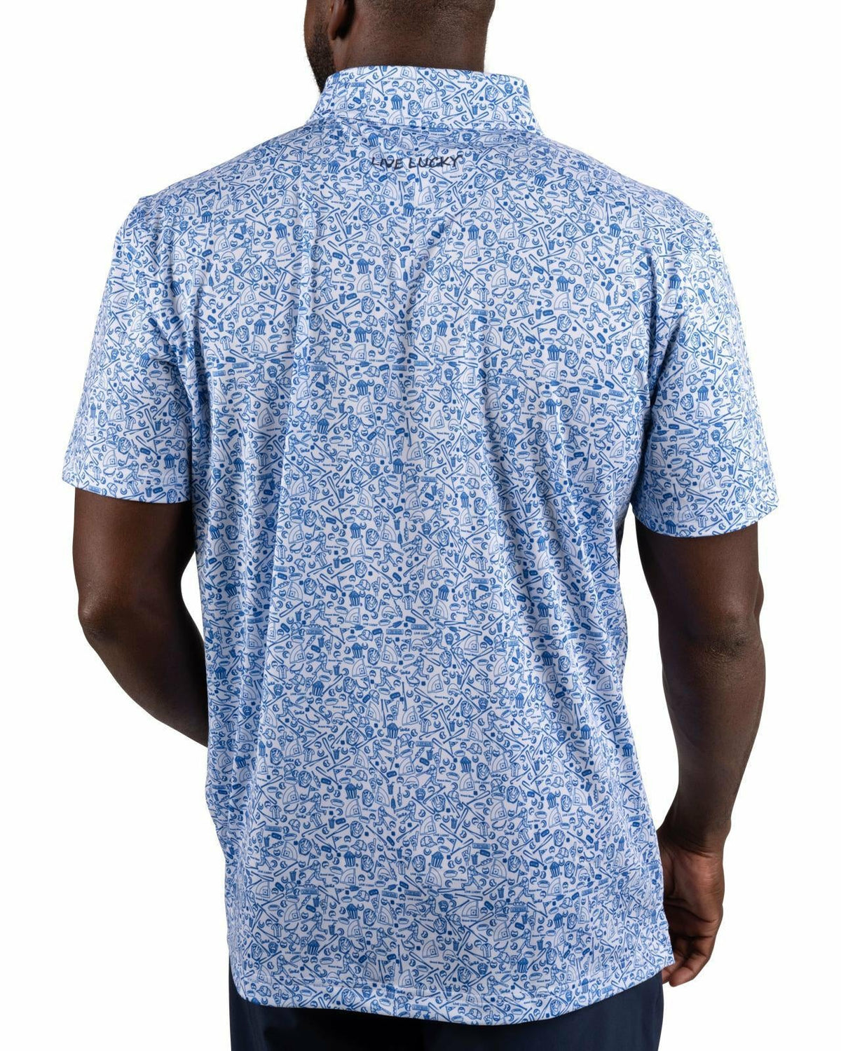 Men's Blue Baseball Themed Polo for Golf or Everyday Style