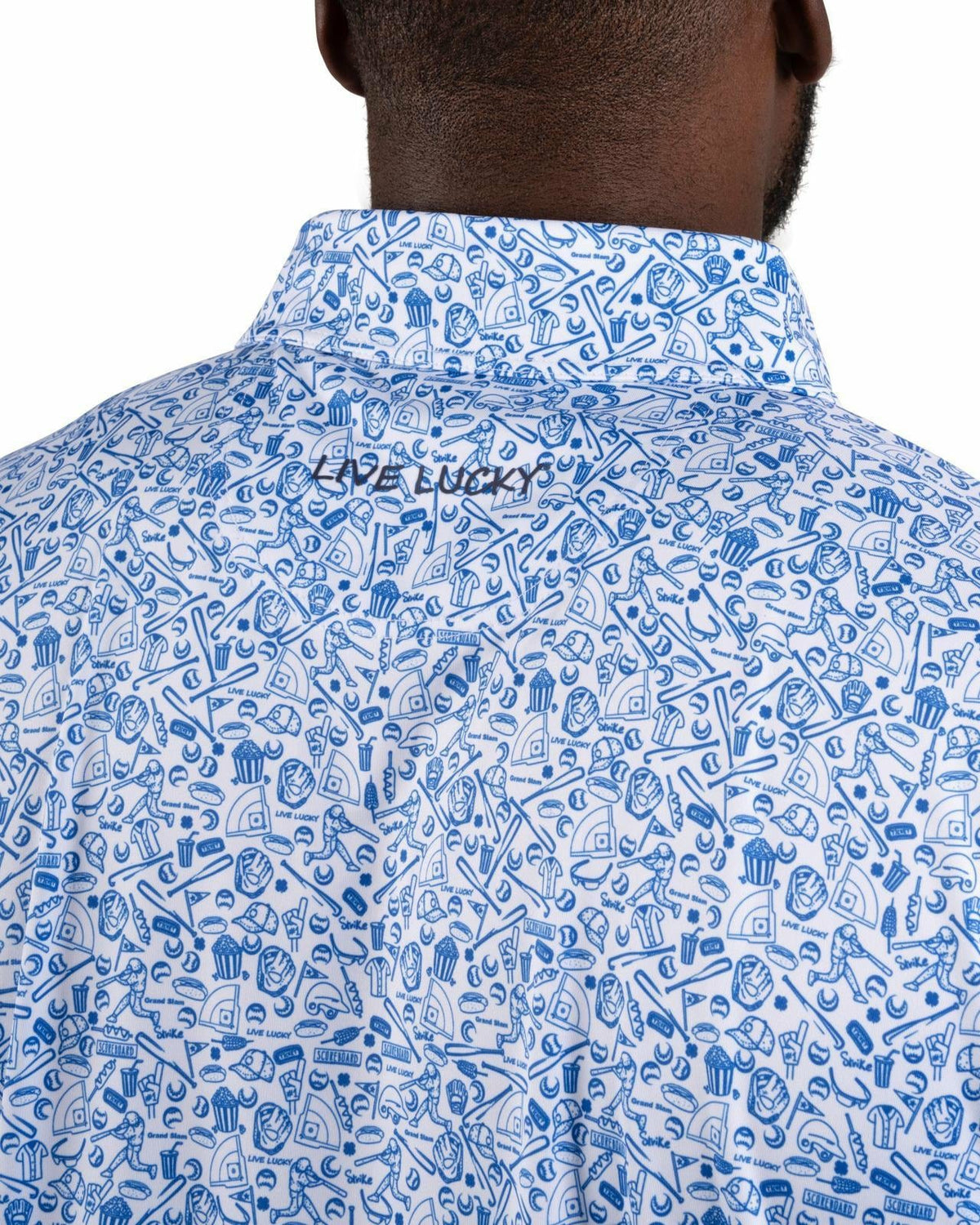 Men's Blue Baseball Themed Polo for Golf or Everyday Style