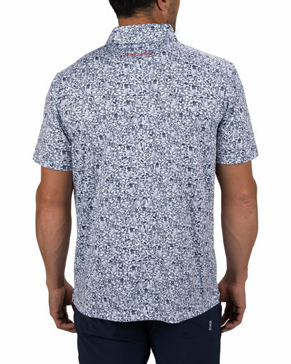 White and Blue Men's Baseball Themed Polo for Golf or Everyday Style