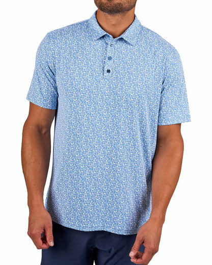 Men's Stylish Floral Teal Blue Polo for Golf or Business