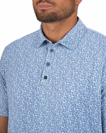Men's Stylish Floral Teal Blue Polo for Golf or Business