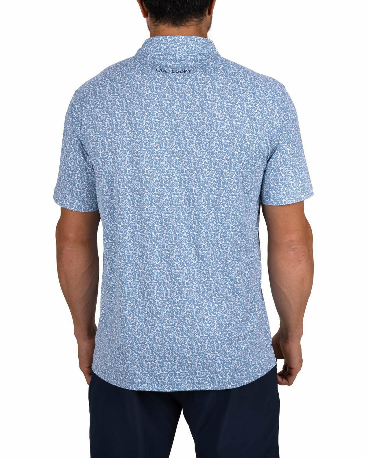 Men's Stylish Floral Teal Blue Polo for Golf or Business