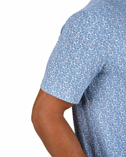 Men's Stylish Floral Teal Blue Polo for Golf or Business