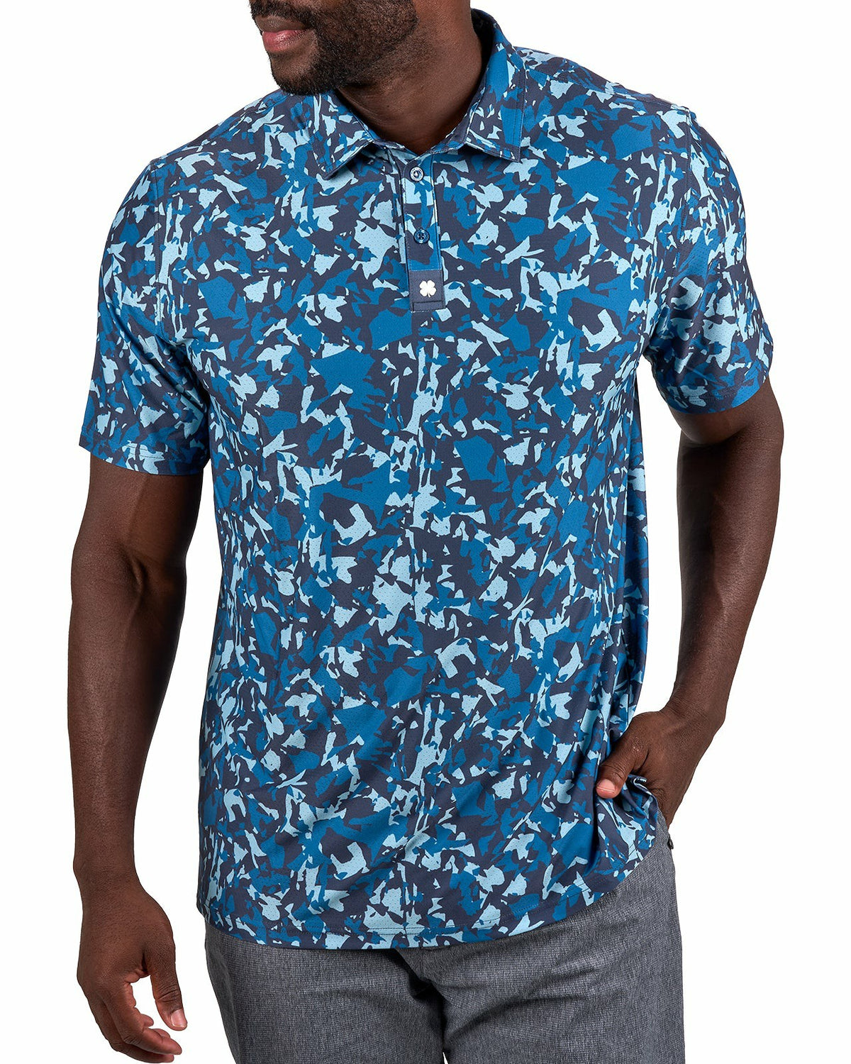Modern Black and Blue Camo Patterned Golf or Business Polo