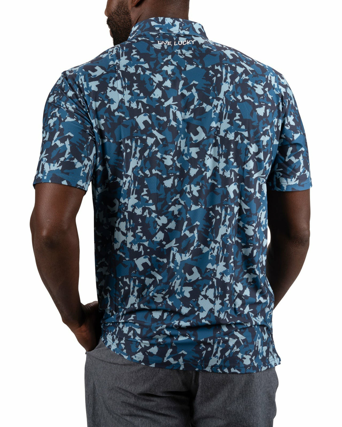 Modern Black and Blue Camo Patterned Golf or Business Polo