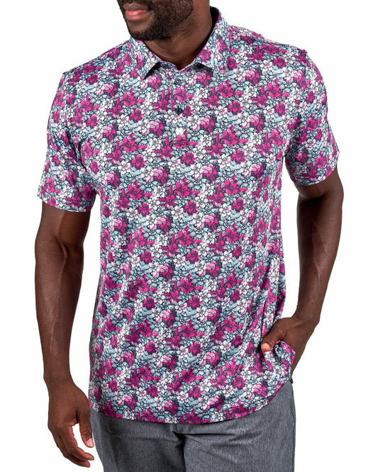 Men's Black and Multicolored Floral Polo for Golf or Business