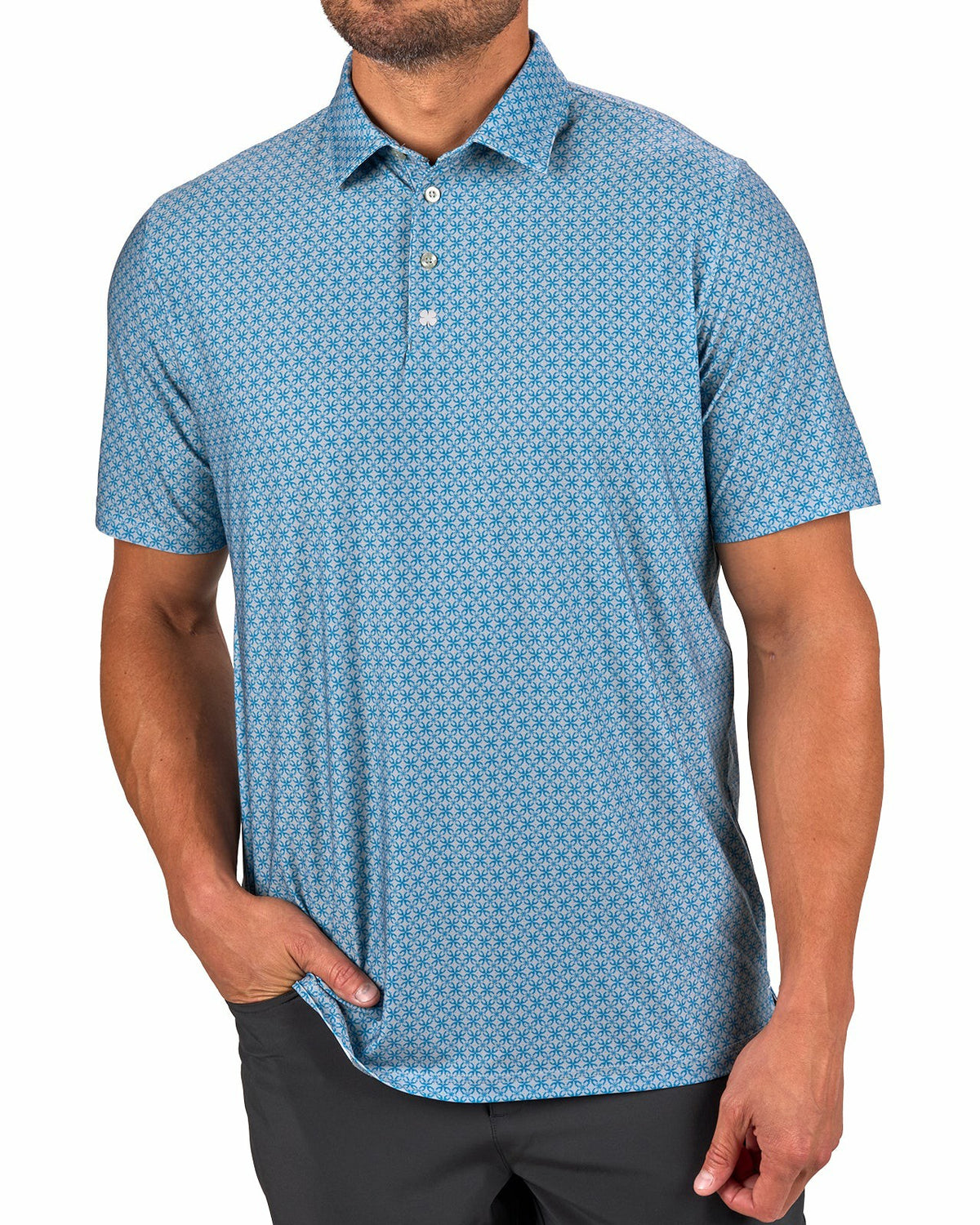 Men's Teal Blue Golf Polo with Floral Pattern