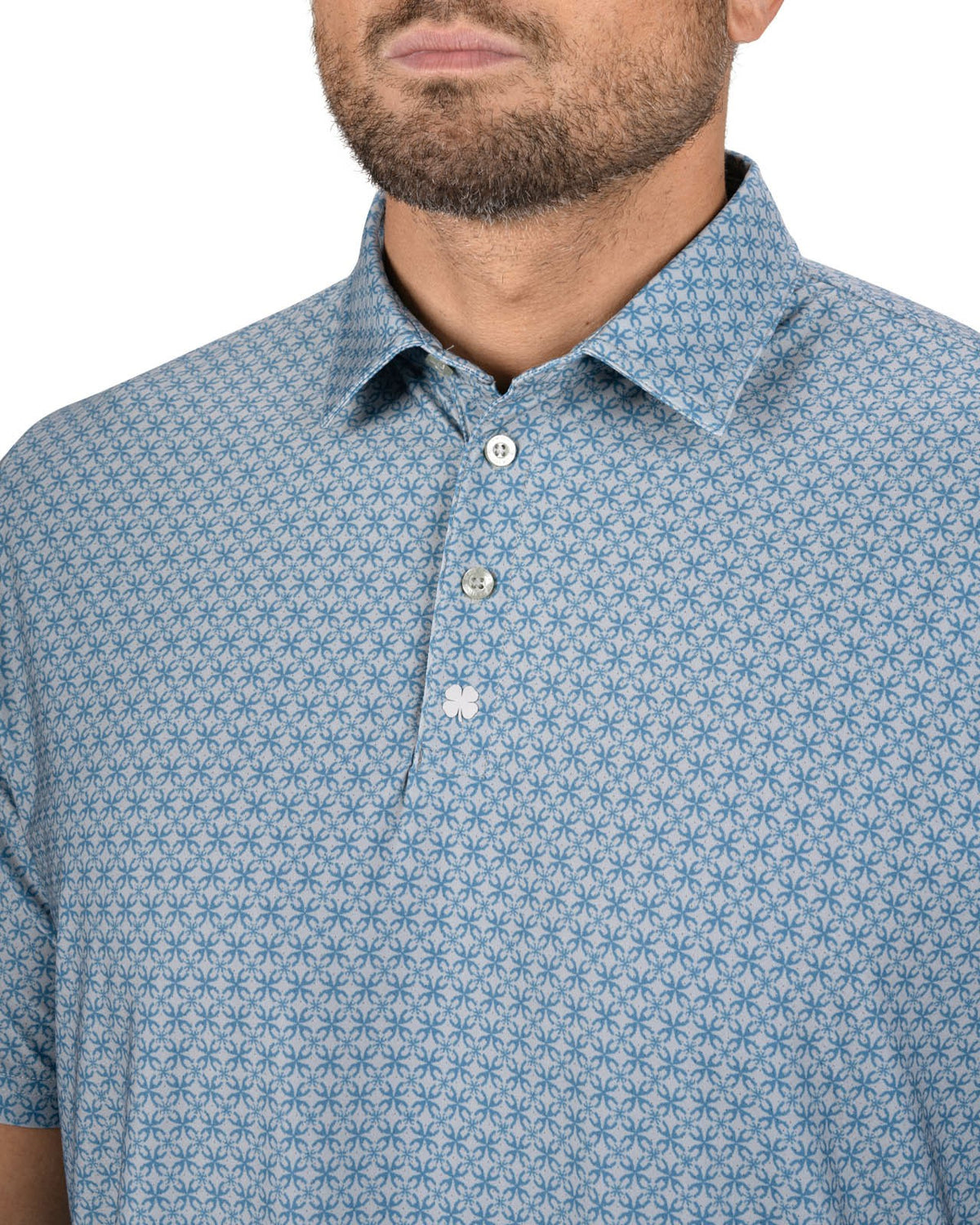 Men's Teal Blue Golf Polo with Floral Pattern