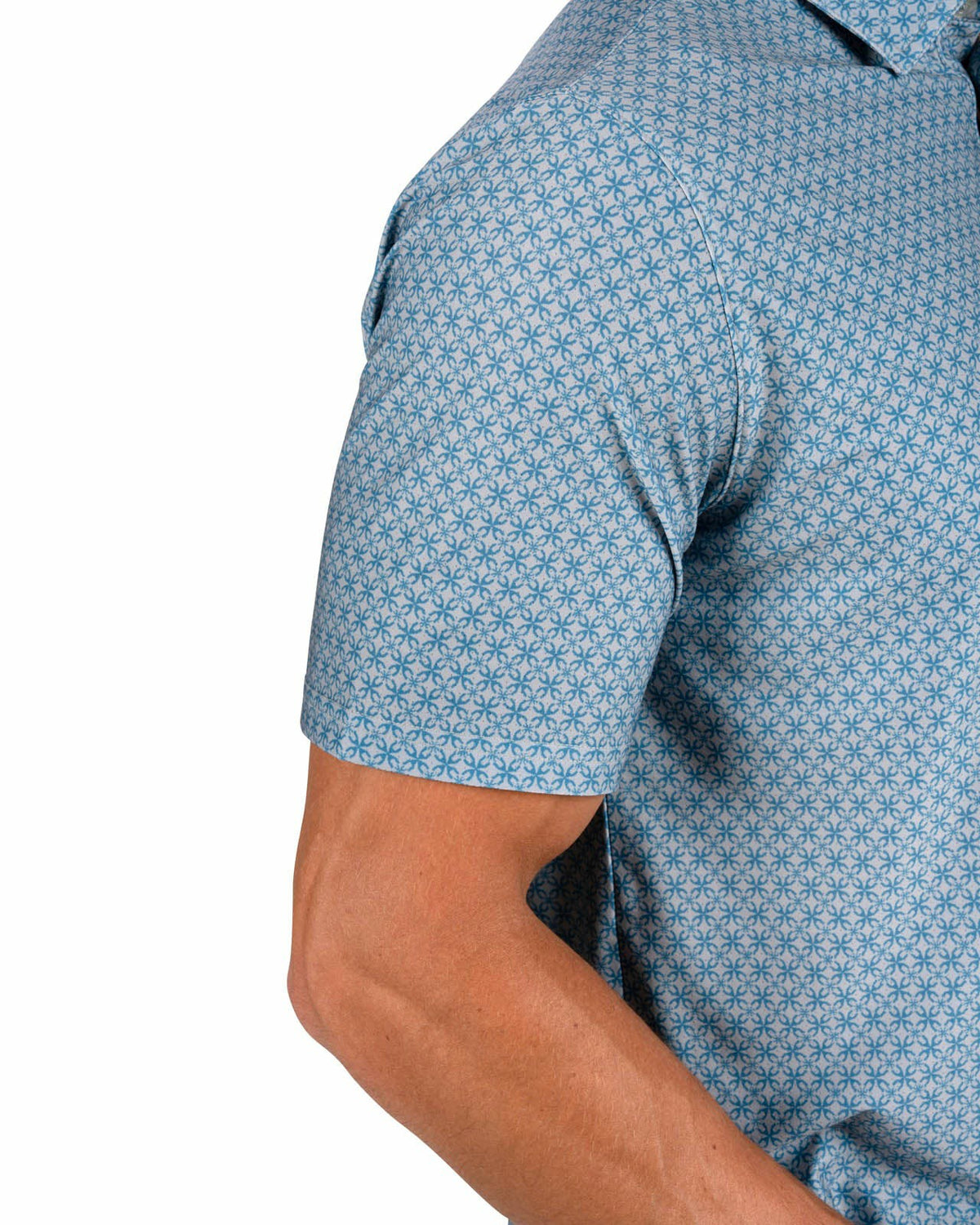 Men's Teal Blue Golf Polo with Floral Pattern