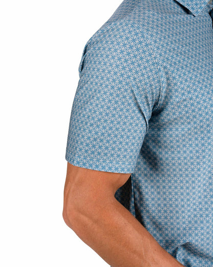 Men's Teal Blue Golf Polo with Floral Pattern
