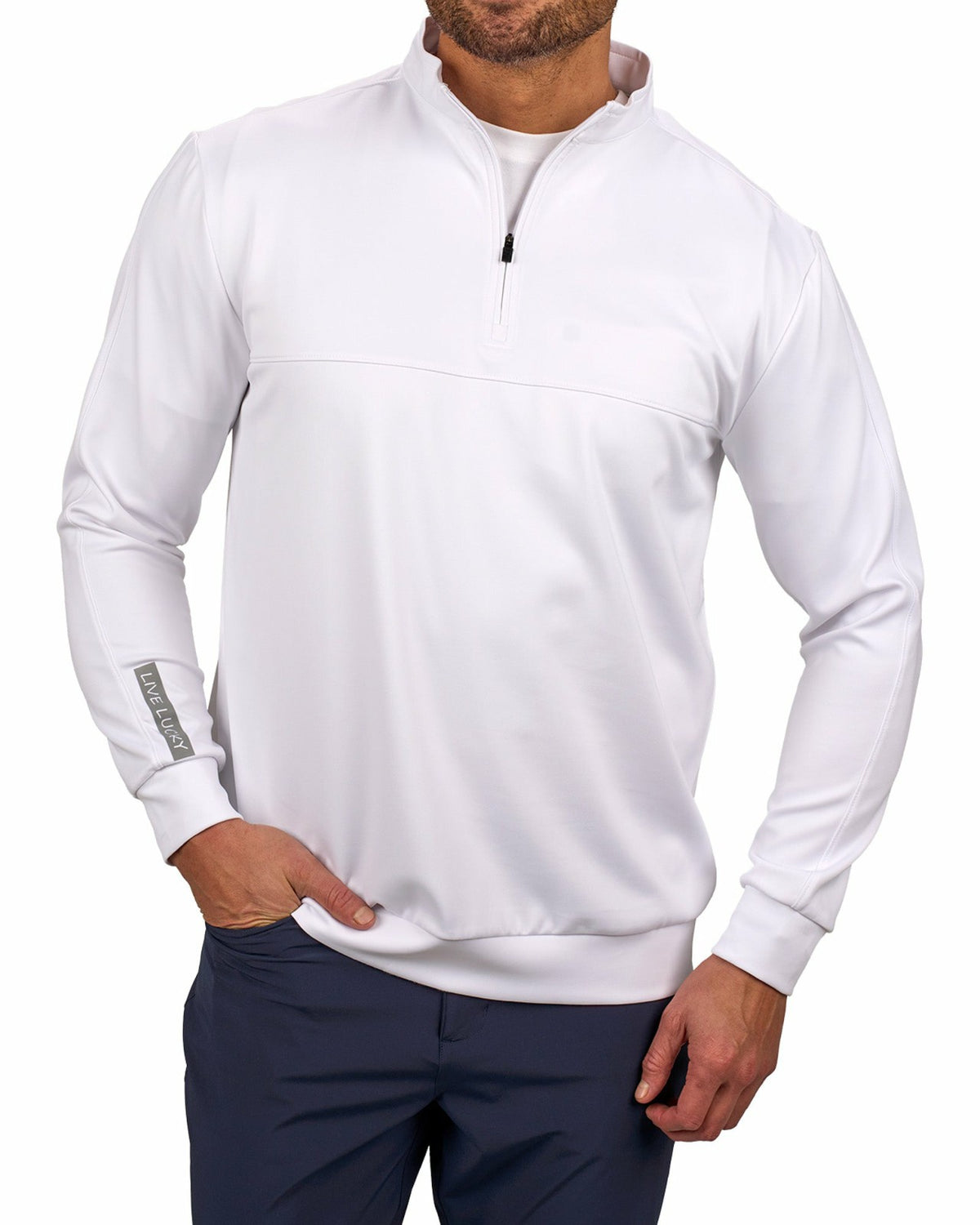 Men's Athletic White Quarter-Zip Hoodie