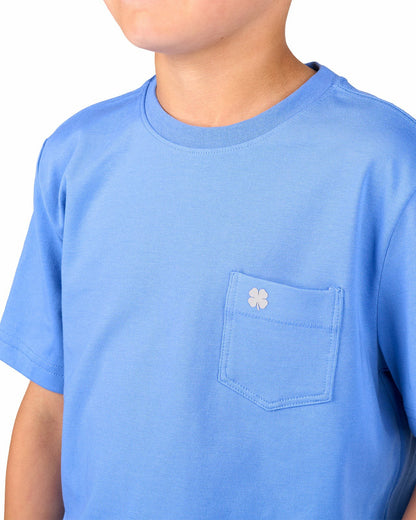 Lightweight Luxury Short-Sleeved Blue Kids' Pocket Tee For Golf or Play