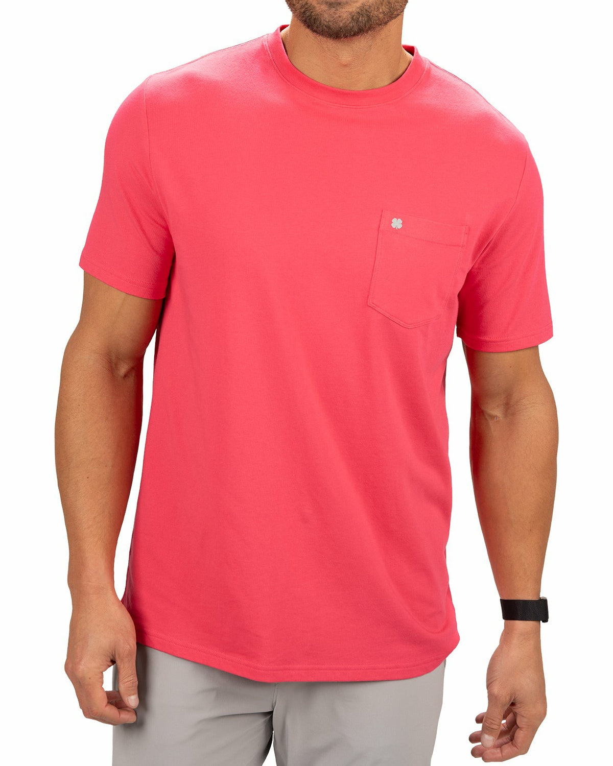 Lightweight Luxury Short-Sleeved Bright Pink Men's Pocket Tee