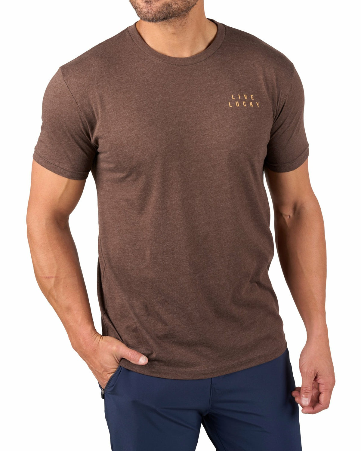 Super Soft Men's Brown Graphic Tee with Orange Blur Clover