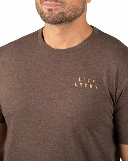 Super Soft Men's Brown Graphic Tee with Orange Blur Clover