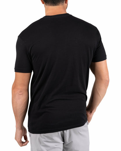 Retro Men's Black Graphic Tee with Upside Down Live Lucky Logo
