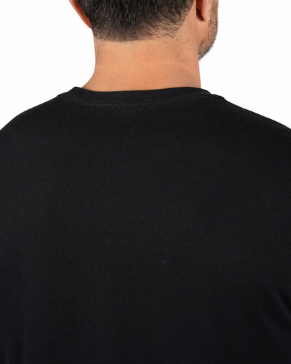 Retro Men's Black Graphic Tee with Upside Down Live Lucky Logo