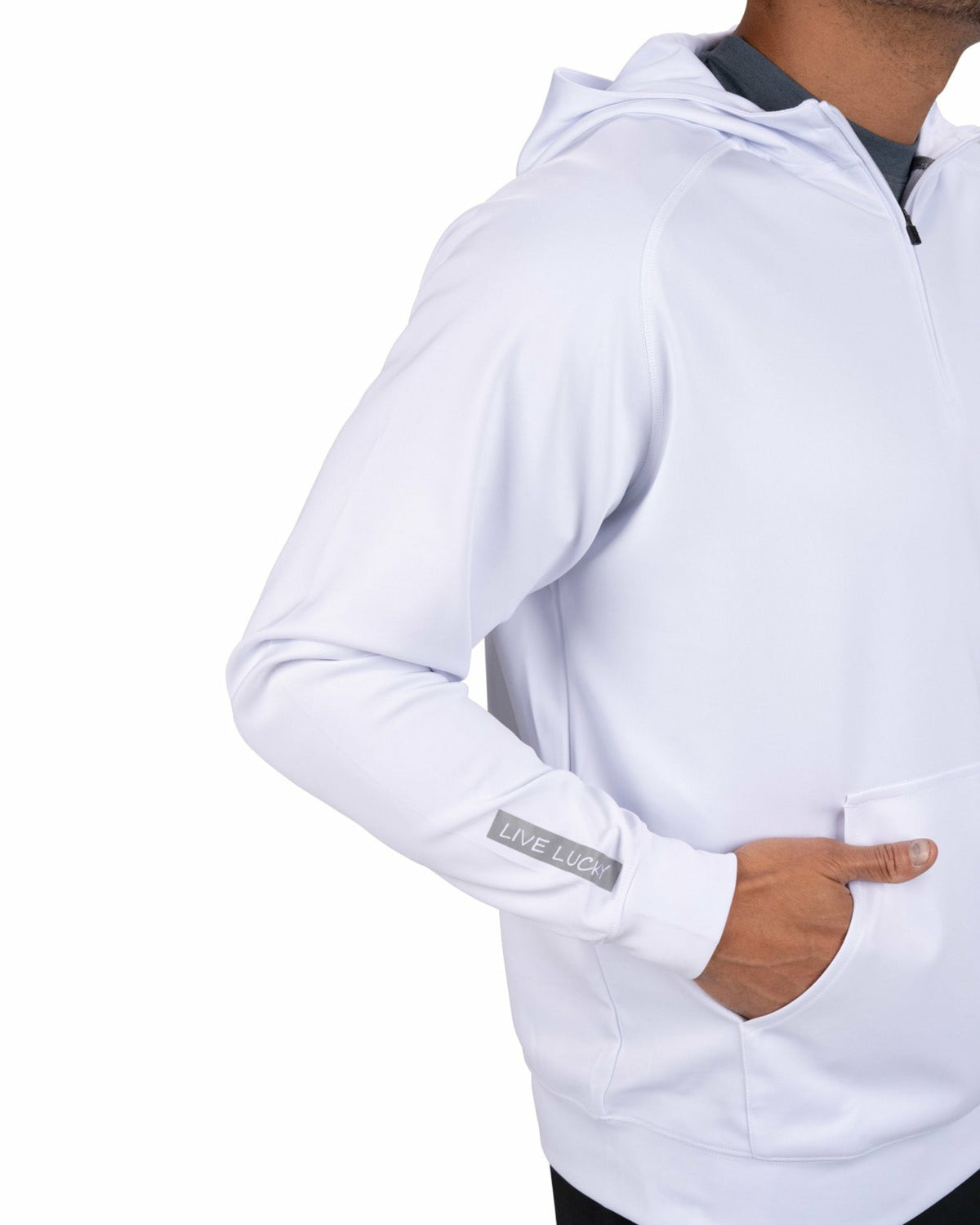 Men's Quarter-Zip White Lightweight Hoodie