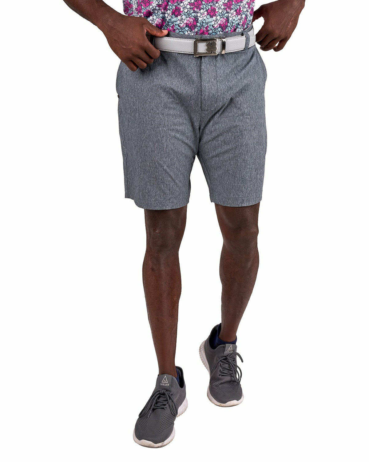 Men's 8" Textured Stretch Twill Dark Grey Dress Shorts for Golf or Business