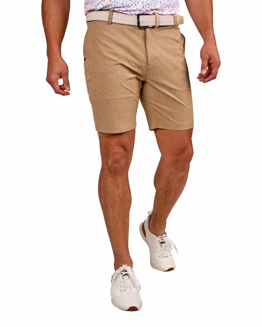 Men's 8" Textured Stretch Twill Brown Dress Shorts for Golf or Business