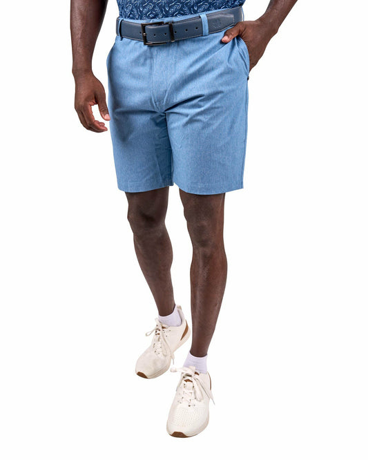 Men's 8" Textured Stretch Twill Blue Dress Shorts for Golf or Business