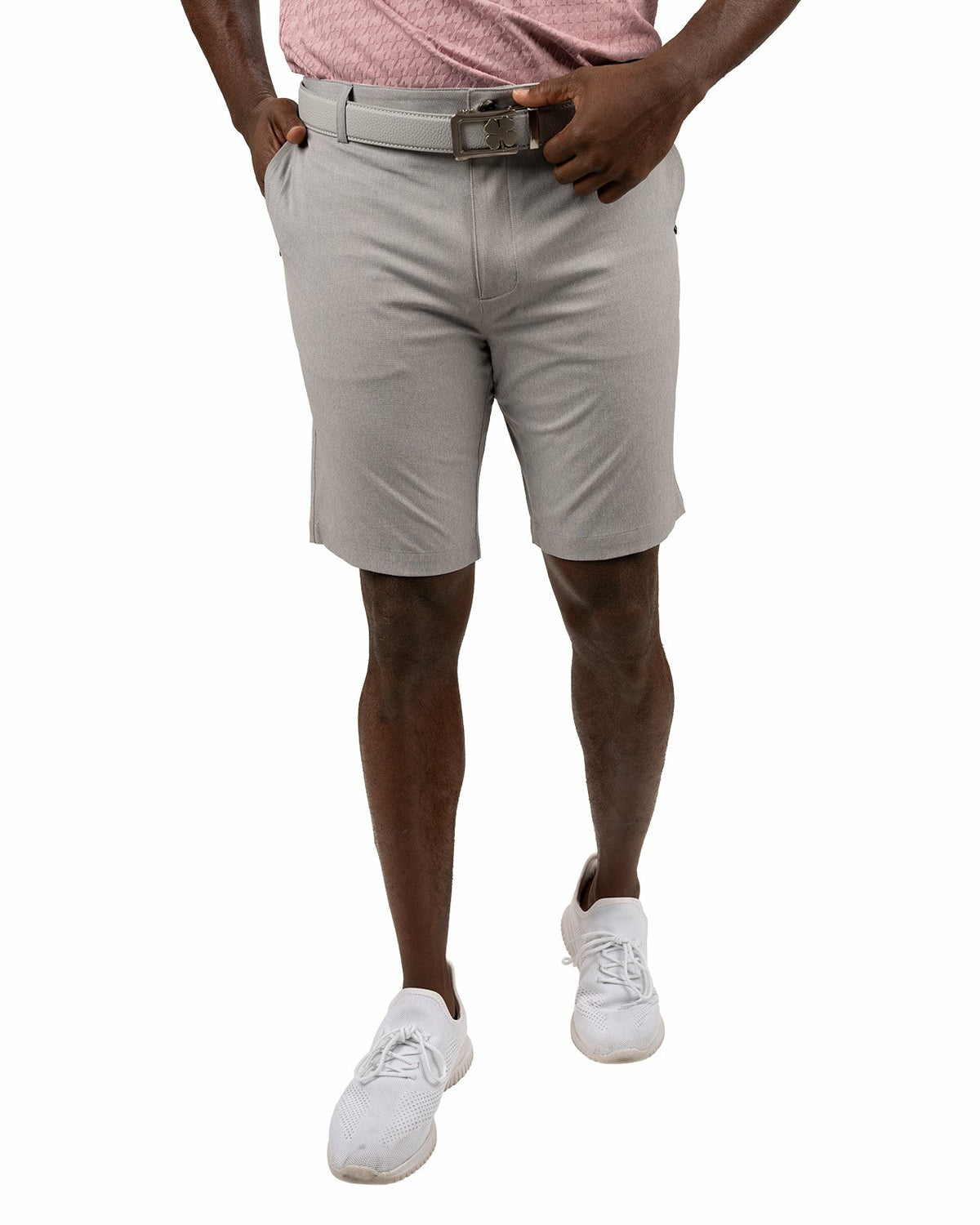 Men's 9" Textured Stretch Twill Light Grey Dress Shorts, Perfect for Golf or Business