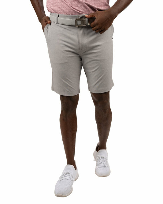 Men's 9" Textured Stretch Twill Light Grey Dress Shorts, Perfect for Golf or Business
