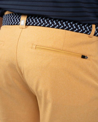 Men's 9" Textured Stretch Twill Mustard Yellow Shorts, Perfect for Golf or Business