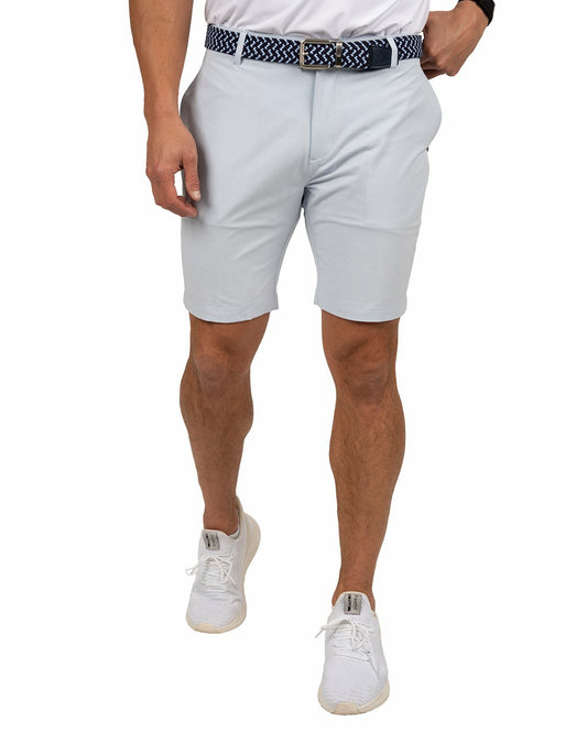 Men's 9" Textured Stretch Twill Light Blue Shorts, Perfect for Golf or Business